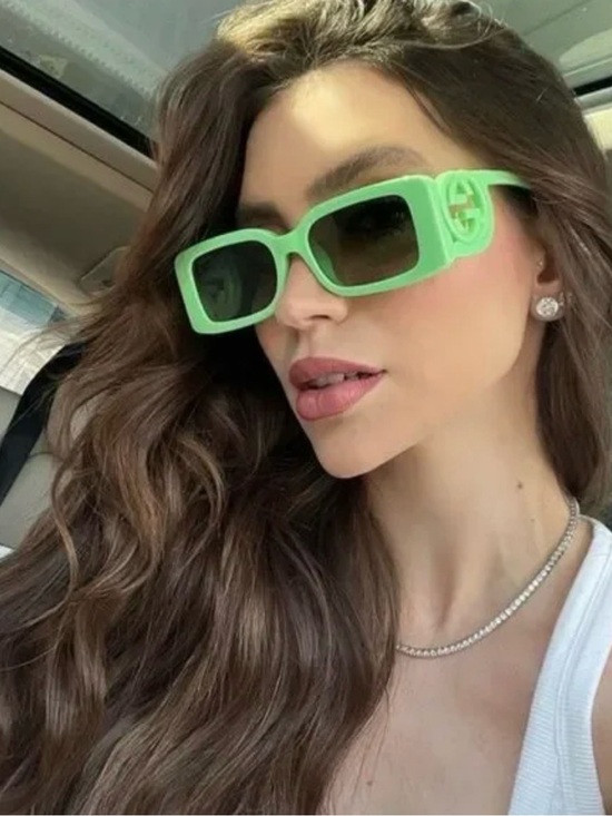 Mint Green Rectangle Sunglasses with Logo Temple main image 5